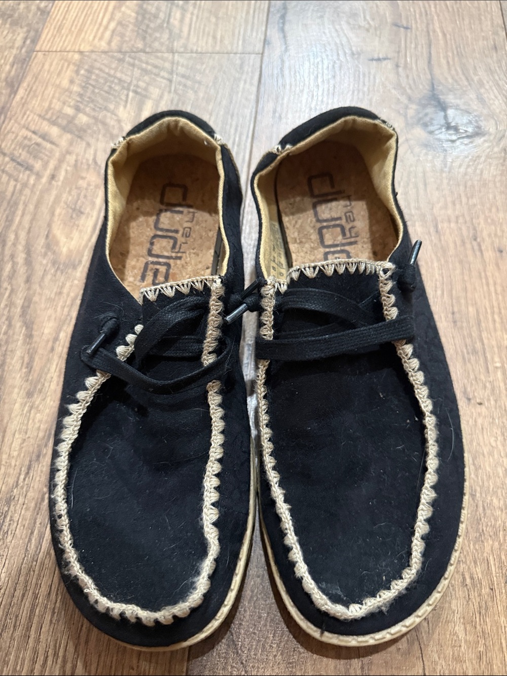 Hey Dude Black Moccasin Slip-On with Tan Stitch Detailing